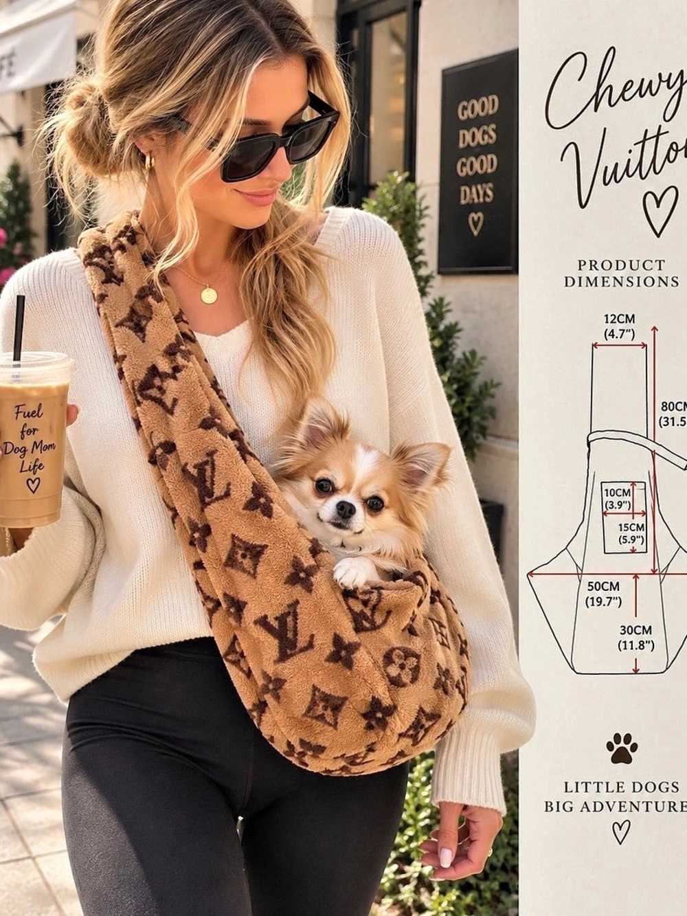 🐾 Chewy Vuitton™ Plush Hands-Free Pet Sling Carrier